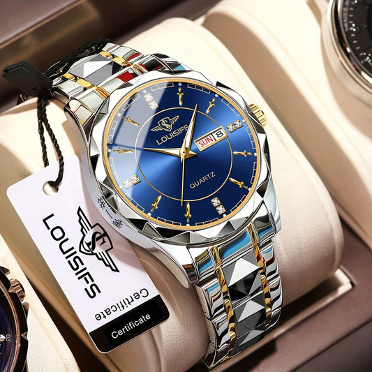 Original Business Style Men's Watch Waterproof Luminous Date Week Quartz Wristwatch High Fashion+Box