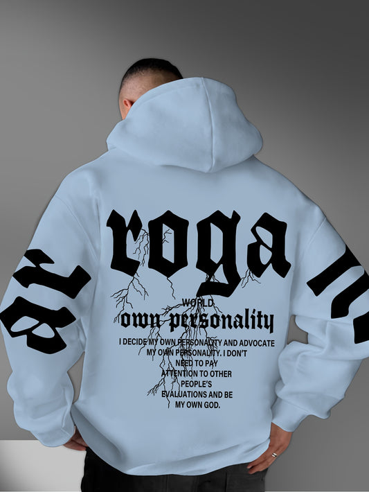 Men's Casual Letter Print Hoodie - Warm Polyester Pullover with Drawstring, Perfect for Fall/Winter