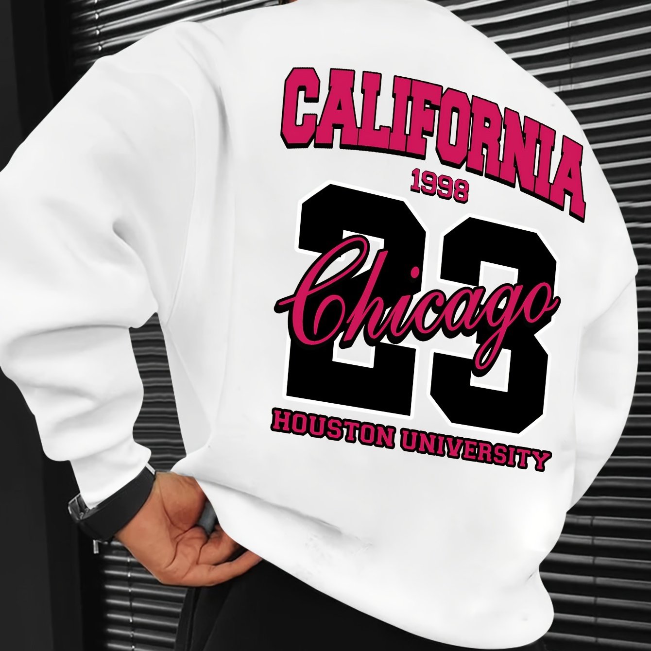 Men's Casual California Chicago 1998 Print Crew Neck Sweatshirt - 100% Polyester Loose Fit Long Sleeve Active Pullover with Slight Stretch and Knit Fabric
