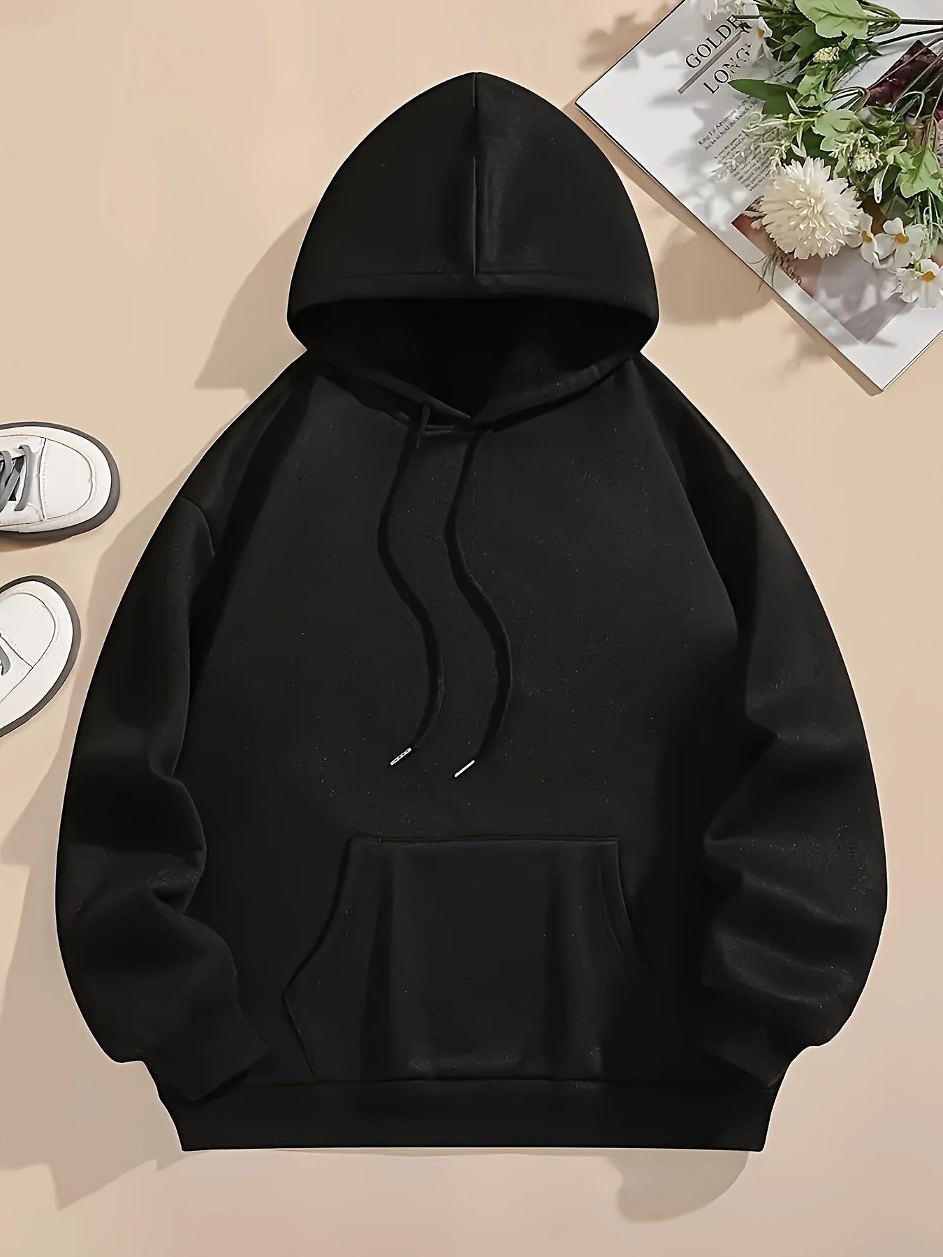 Women's Casual Graphic Teddy Bear Hoodie - Stylish Black Pullover with Colorful Design, Drawstring Hood, Long Sleeves, Machine Washable, Polyester - Perfect for Fall & Winter