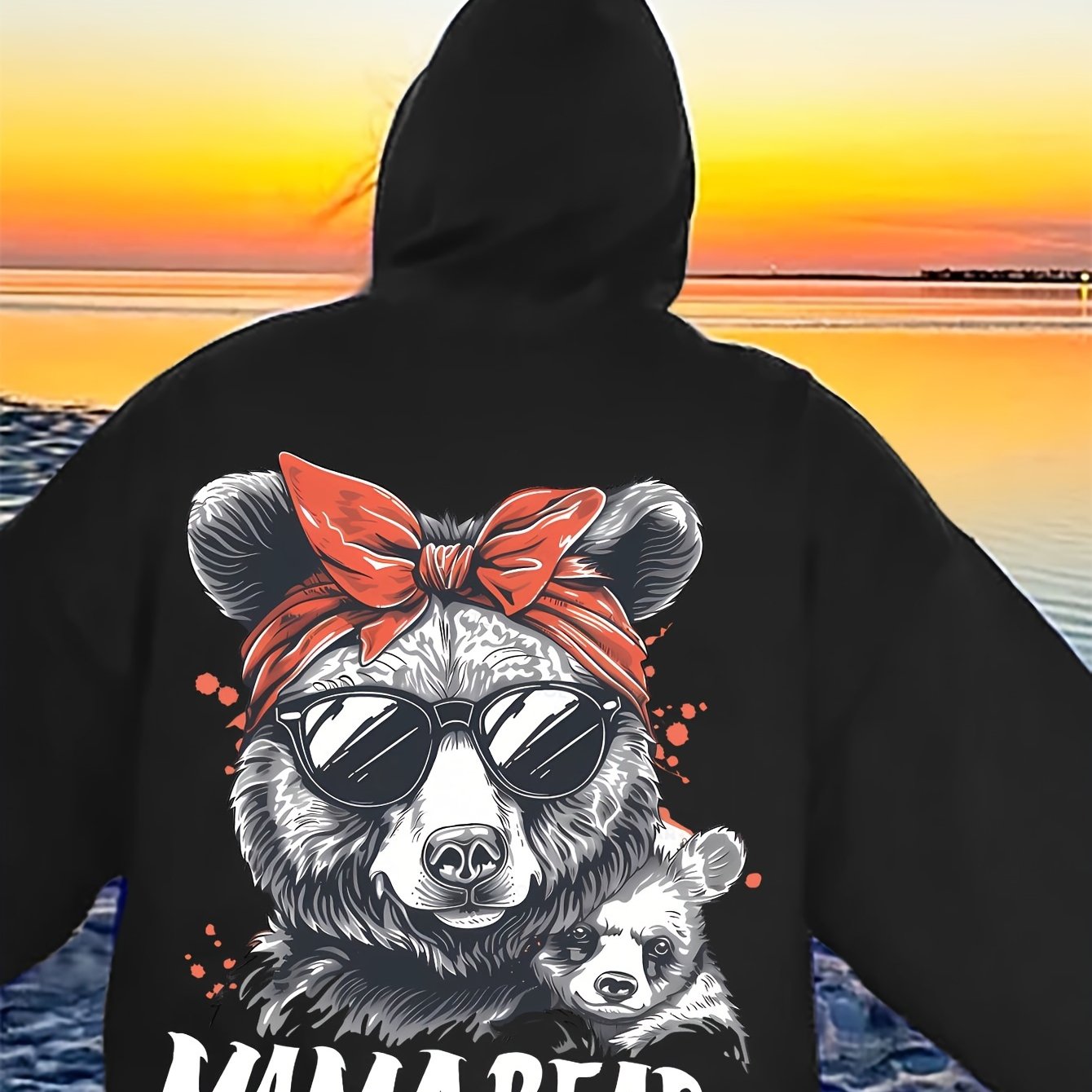 Festive Mama Bear Hoodie: Soft, Stretchy Polyester with Animal Print And Pockets - Perfect for Fall/Winter Beach Days