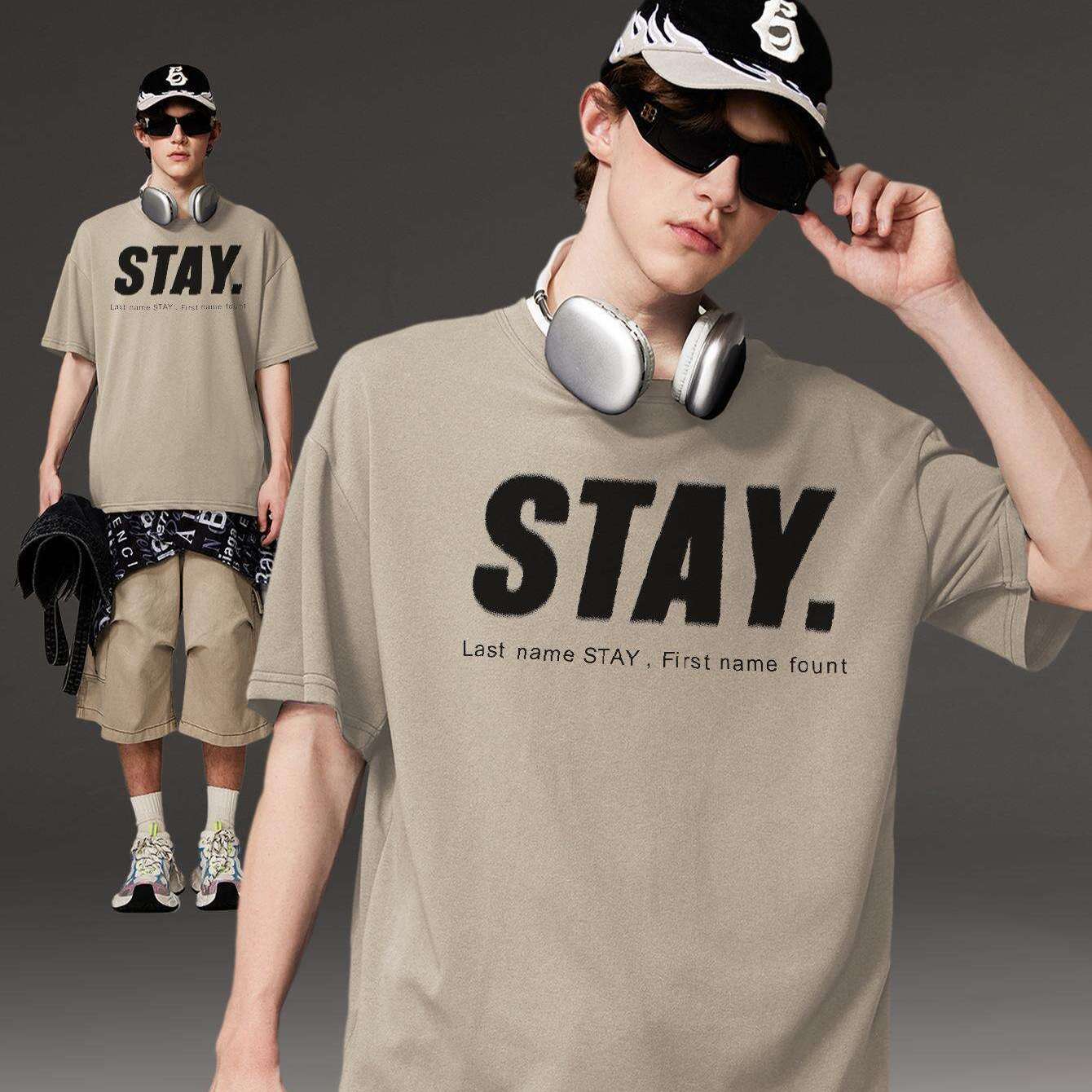 Korean Style Men Tops Kpop Streetwear STAY Print Luxury Cotton Male Tees Oversize Casual Unisex T-shirts Y2k Harajuku