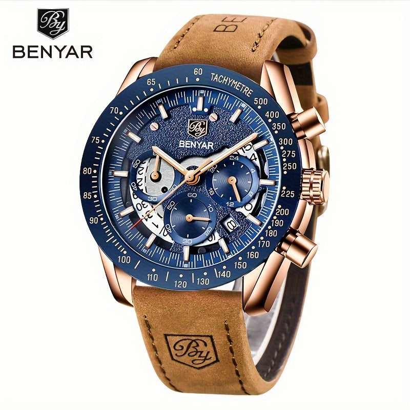 Benyar Chronograph Men's Watch - Analog Quartz Stylish Sports Wristwatch - Elegant Father's Day Gift