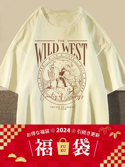 Men's Vintage-Inspired Cotton T-Shirt with Unique Print - Loose Fit, Drop Shoulder Design, Round Neck, Non-Transparent - Perfect for Summer