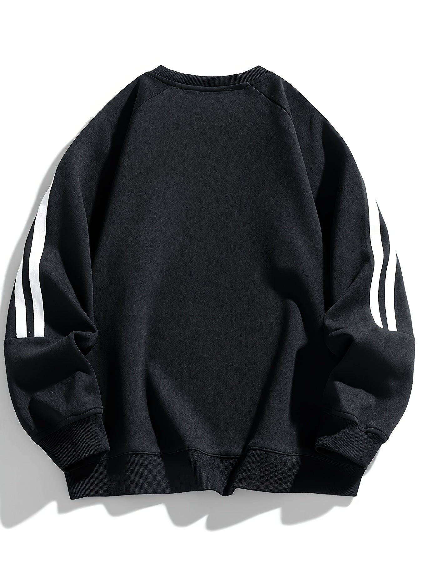 Men'S Casual Crew Neck Hoodie, 100% Polyester Knit Fabric, Solid Color with Side Stripes, Regular Fit, Non-Stretch, 250g/m² - Comfortable and Stylish for Street and Outdoor Activities