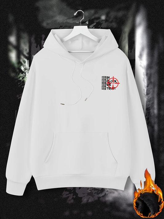 Men'S Casual Pullover Hoodie with IN GLOCK WE TRUST Print, 100% Polyester Knit Fabric, Long Sleeve, Hooded, Slight Stretch, for Daily & Casual Wear, Fall/Winter