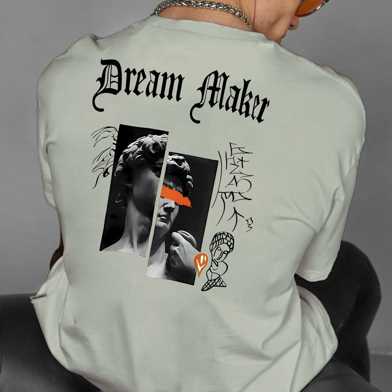 " Dream Maker "Creative Print Casual Novelty T-Shirt For Men, Short Sleeve Summer& Spring Top, Comfort Fit, Stylish Streetwear Crew Neck Tee For Daily Wear