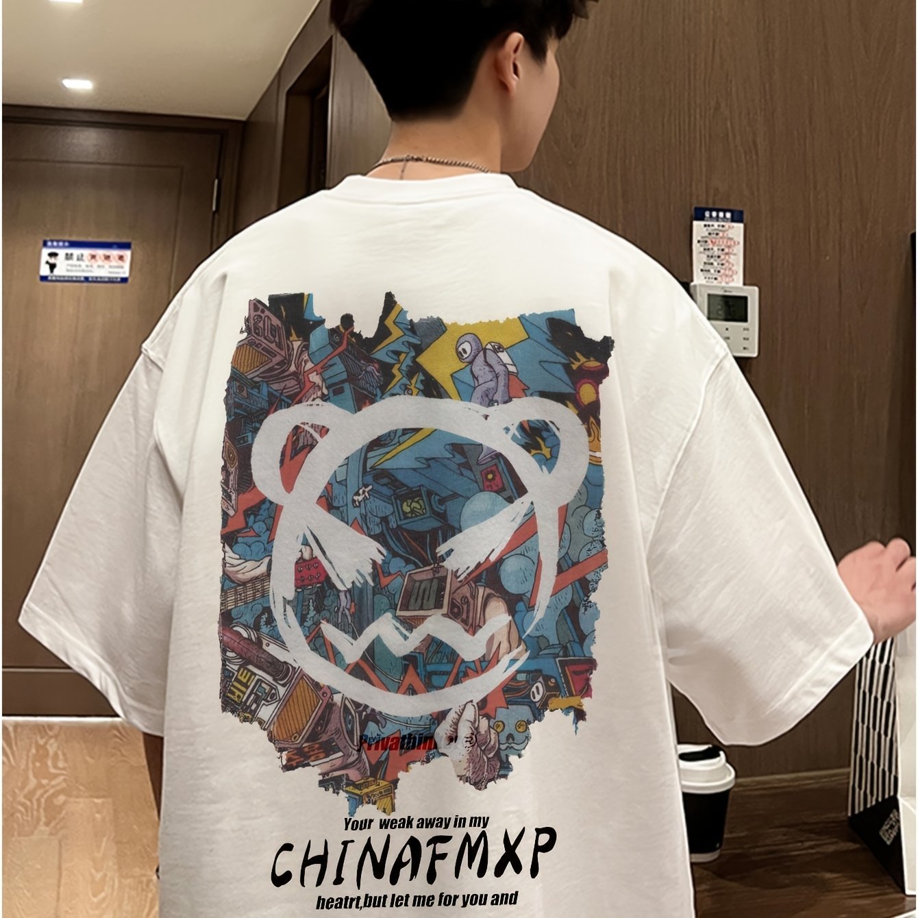 Men's Loose 100% Cotton Bear Graphic Print T-shirt, Short Sleeve Crew Neck Tee, Men's Clothing For Summer Outdoor