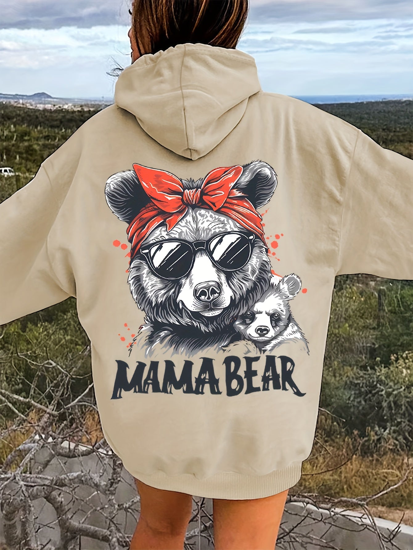 Festive Mama Bear Hoodie: Soft, Stretchy Polyester with Animal Print And Pockets - Perfect for Fall/Winter Beach Days