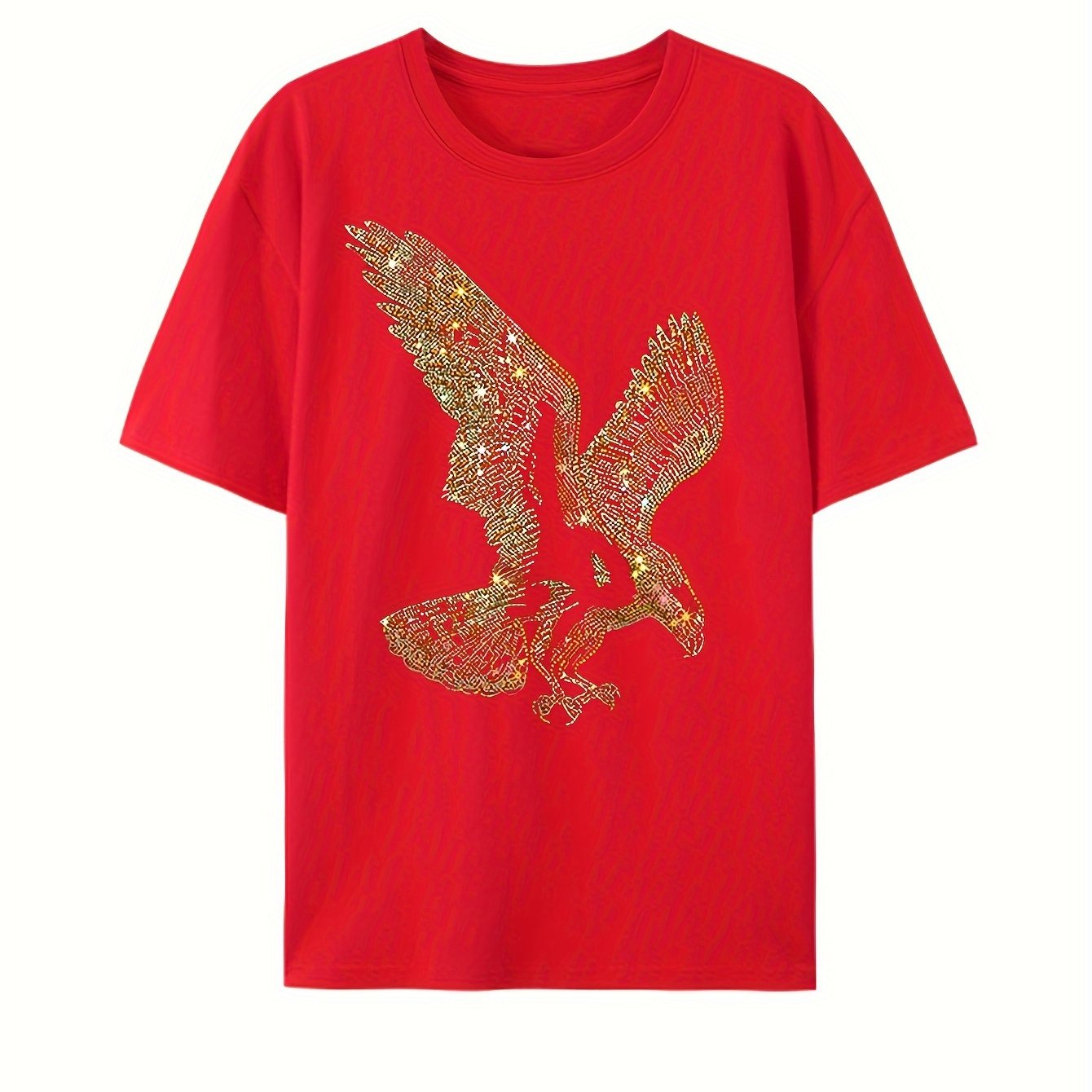 Funny Eagle Graphic T-Shirt with Rhinestone Bling, Comfortable Crewneck Short Sleeve Summer Tee, Cotton - HZCX FASHION
