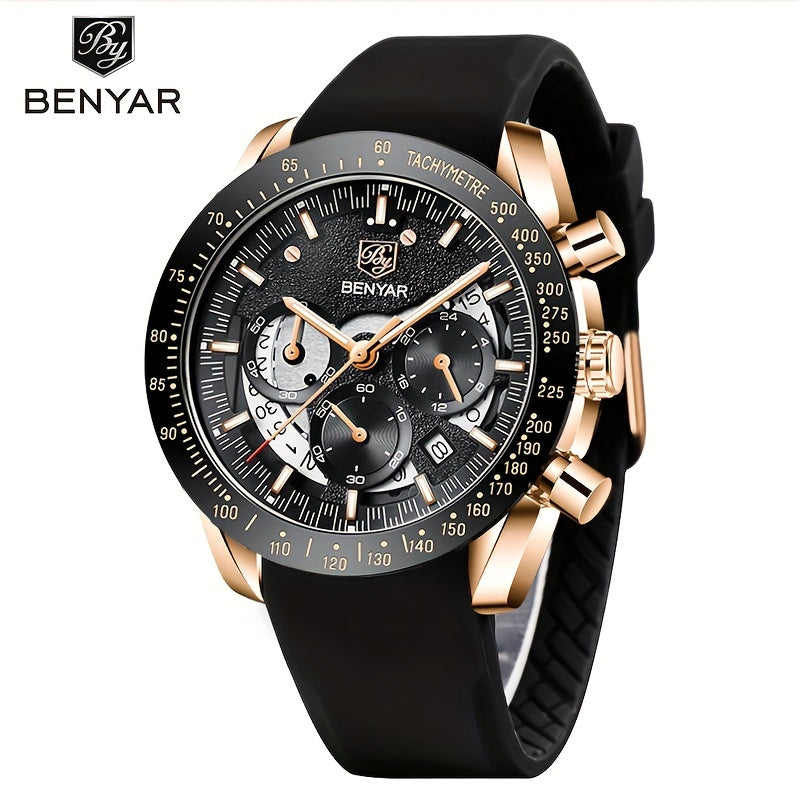 Benyar Chronograph Men's Watch - Analog Quartz Stylish Sports Wristwatch - Elegant Father's Day Gift