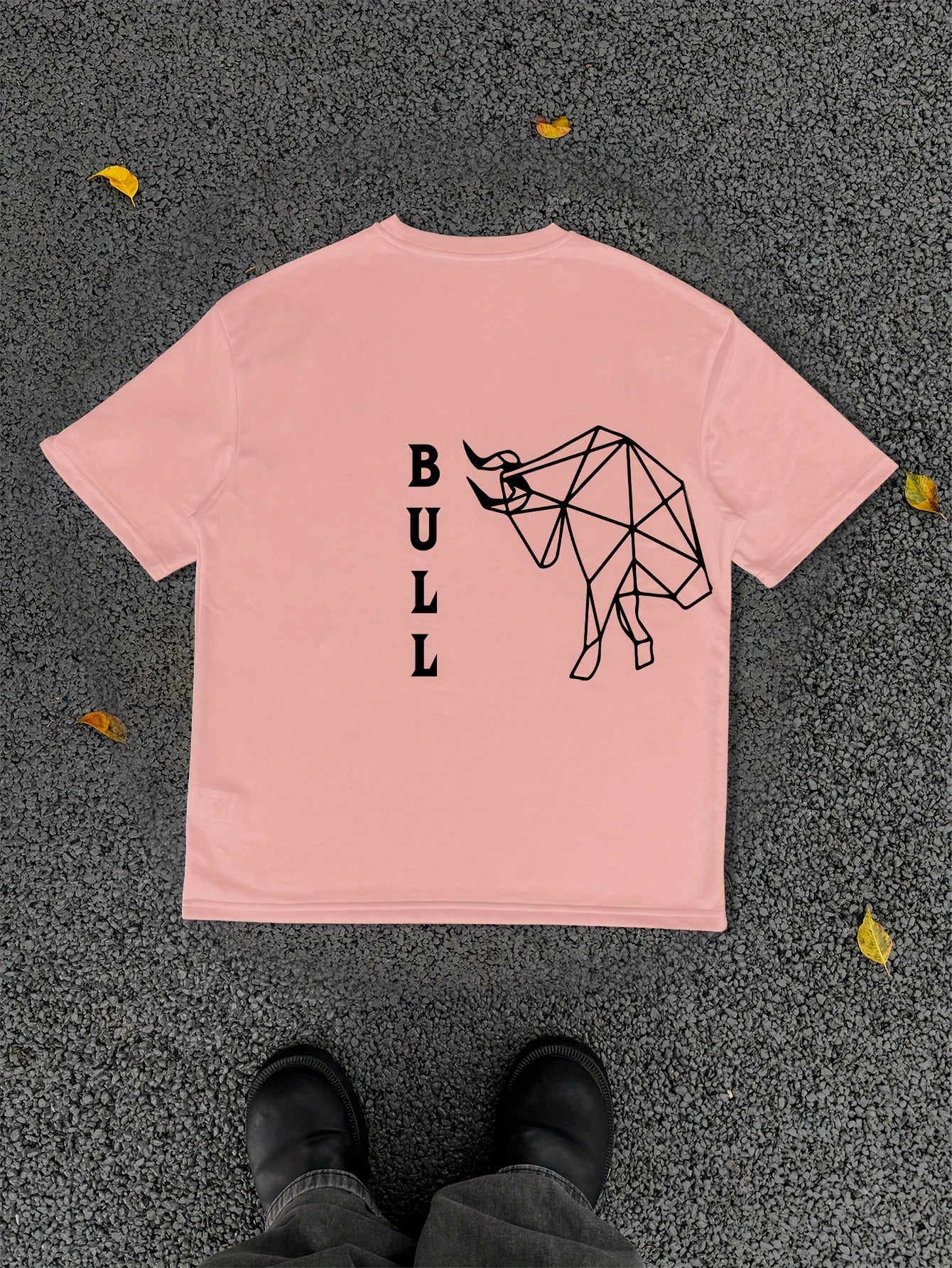 Men's T-shirt with Geometric Muscle Cow Print, Loose Fit Short Sleeve T-shirt, Dropped Shoulder