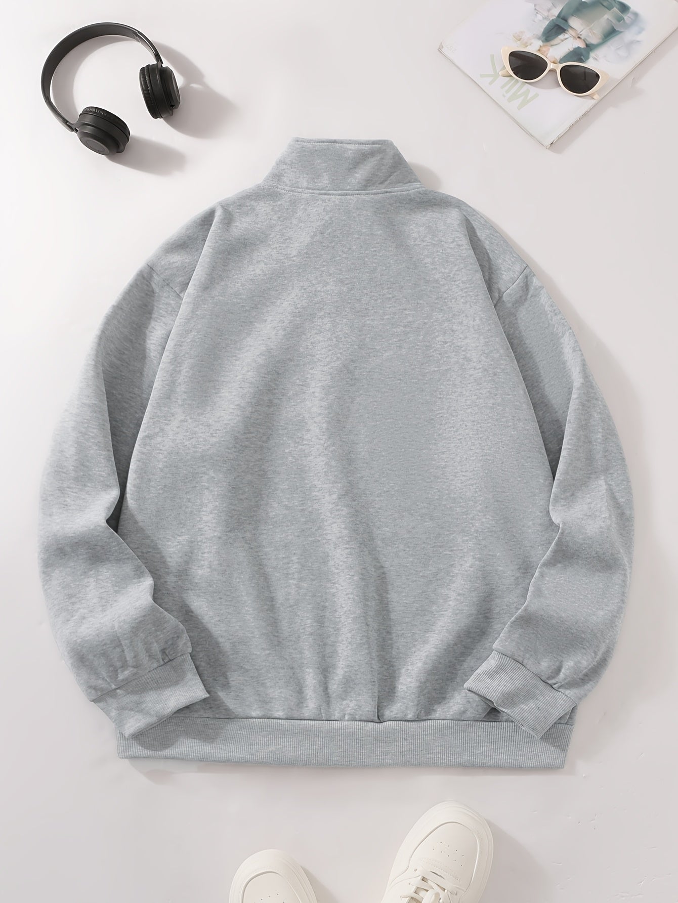 1pc Men'S Casual Polyester Sweatshirt with NY Letter Print, Collared Neck, Long Sleeve, Slight Stretch Knit Fabric, Regular Fit Pullover for Autumn/Winter