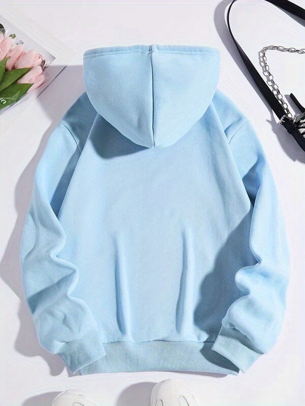 Cat Print Kangaroo Pocket Hoodie, Casual Long Sleeve Drawstring Hoodies Sweatshirt, Women's Clothing