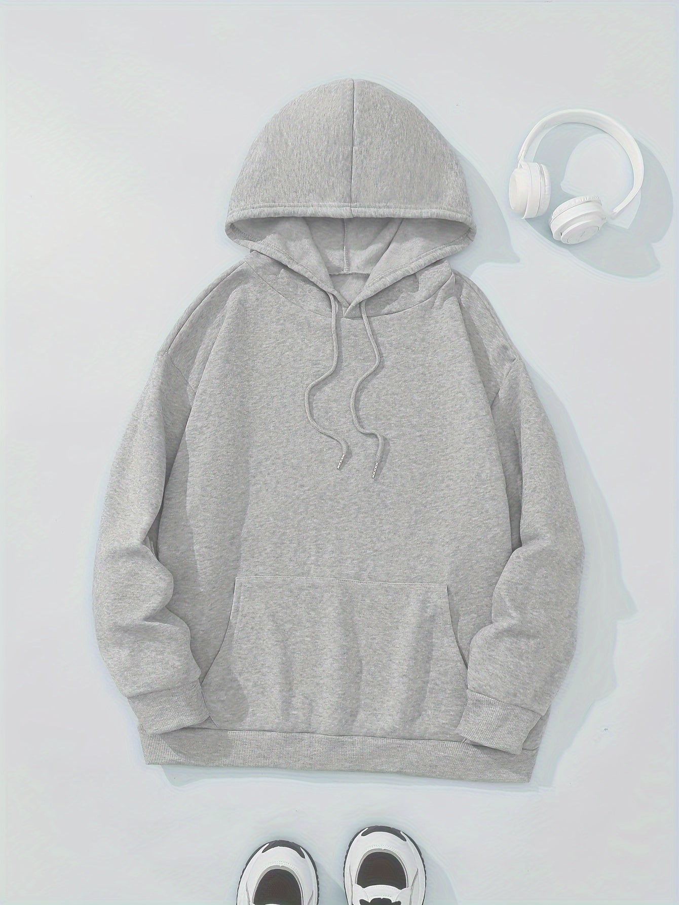 Plus Size Floral Skull Print Hoodie - Casual Oversized Pullover with Long Sleeves, Pocket Detail, Slight Stretch Polyester - Women's Fall/Winter Hooded Knit Sweatshirt