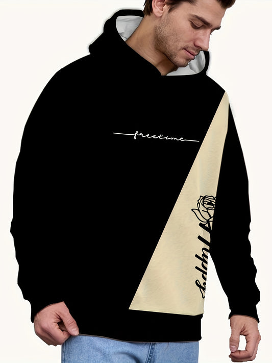 Men's Trendy Color Block Hoodie with Digital Print - Casual Pullover for Fall & Winter, Perfect Gift Idea