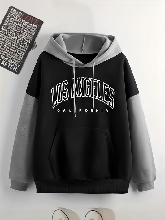 Letter Print Kangaroo Pocket Hoodie, Casual Long Sleeve Drawstring Hooded Sweatshirt, Women's Clothing