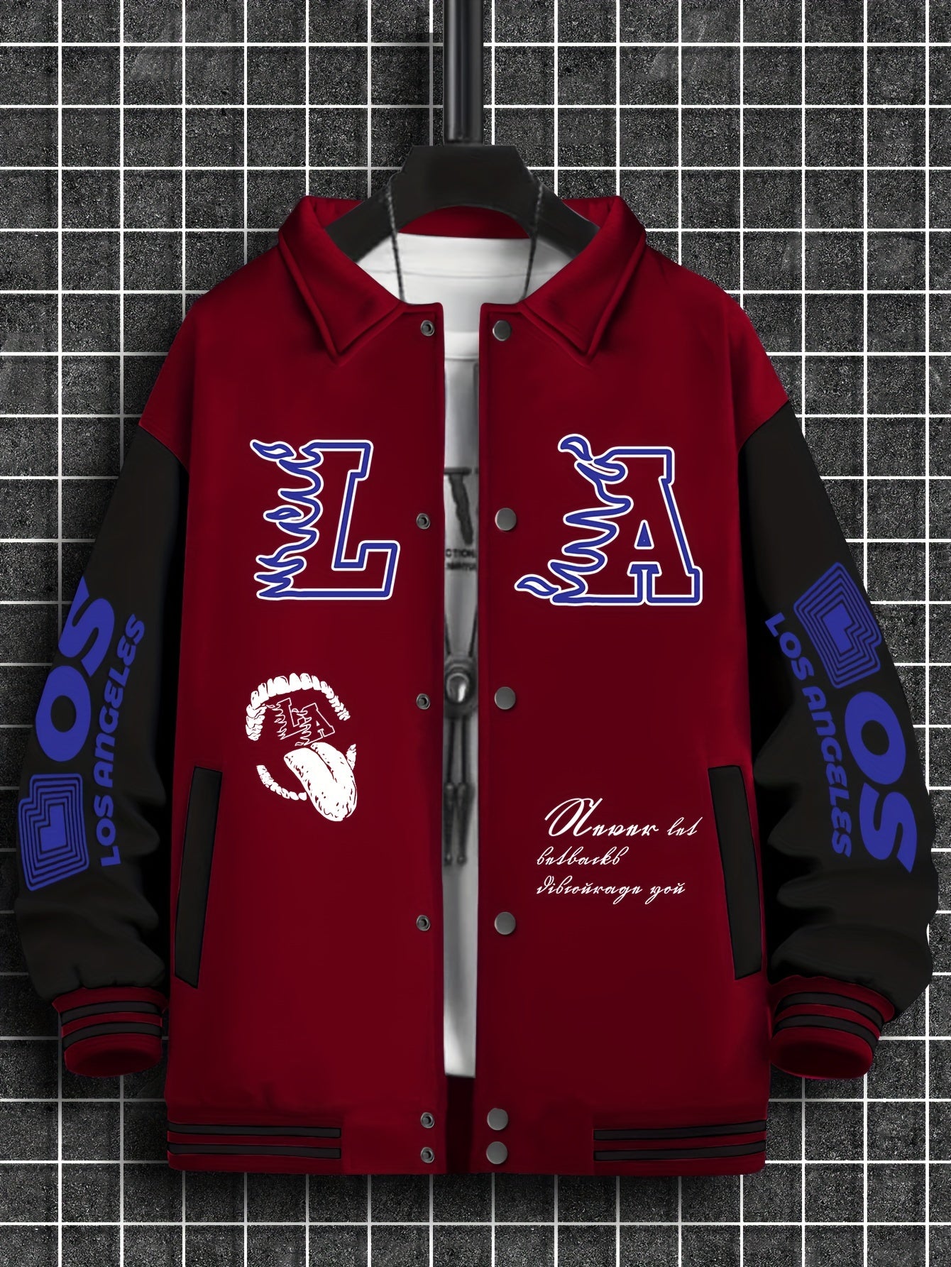 Trendy Casual Sports Thick Fleece-Lined Baseball Jacket with Random Print, Polyester, Machine Washable