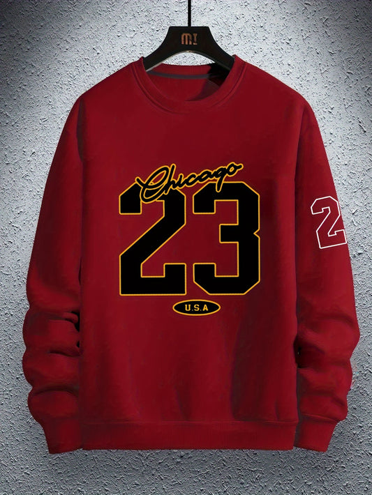 Chicago 23 Print Men's Pullover Round Neck Long Sleeve Sweatshirt Pattern Loose Casual Top for Autumn Winter Men's Clothing As Gifts