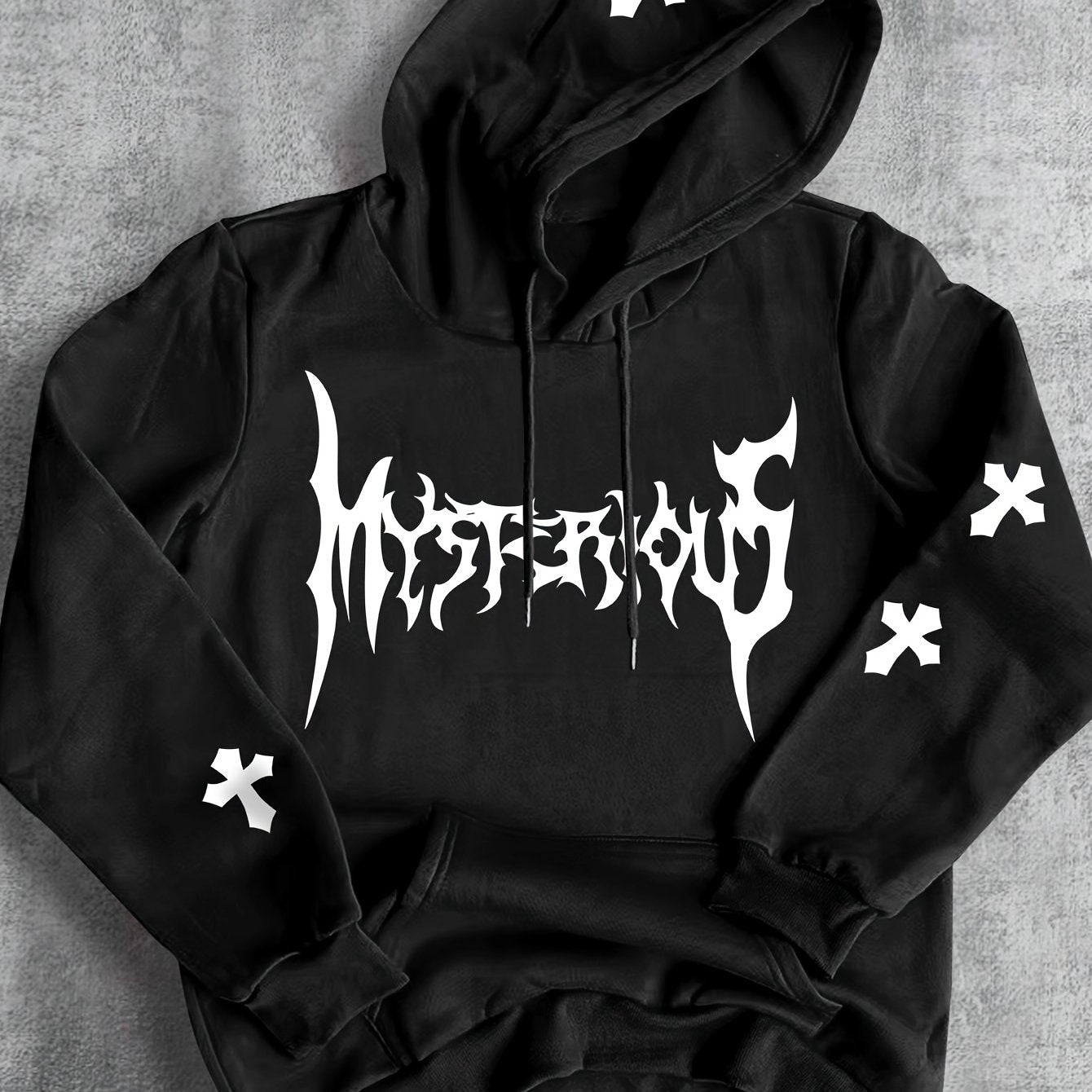 KOURRTER Fleece-Lined Hoodie with Mysterious Cross Print - Casual Pullover Sweatshirt for Men & Women, Perfect for Fall/Winter Streetwear, Sweater Hoodie, KOURRTER
