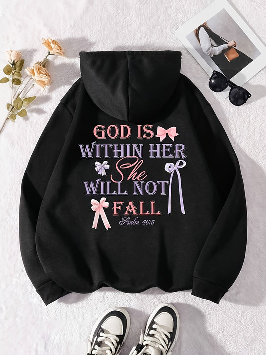 Women's Inspirational Quote Hoodie with Psalm 46:5 - Casual Style Polyester Knit Hooded Sweatshirt with Floral Design - All Season Comfort Pullover