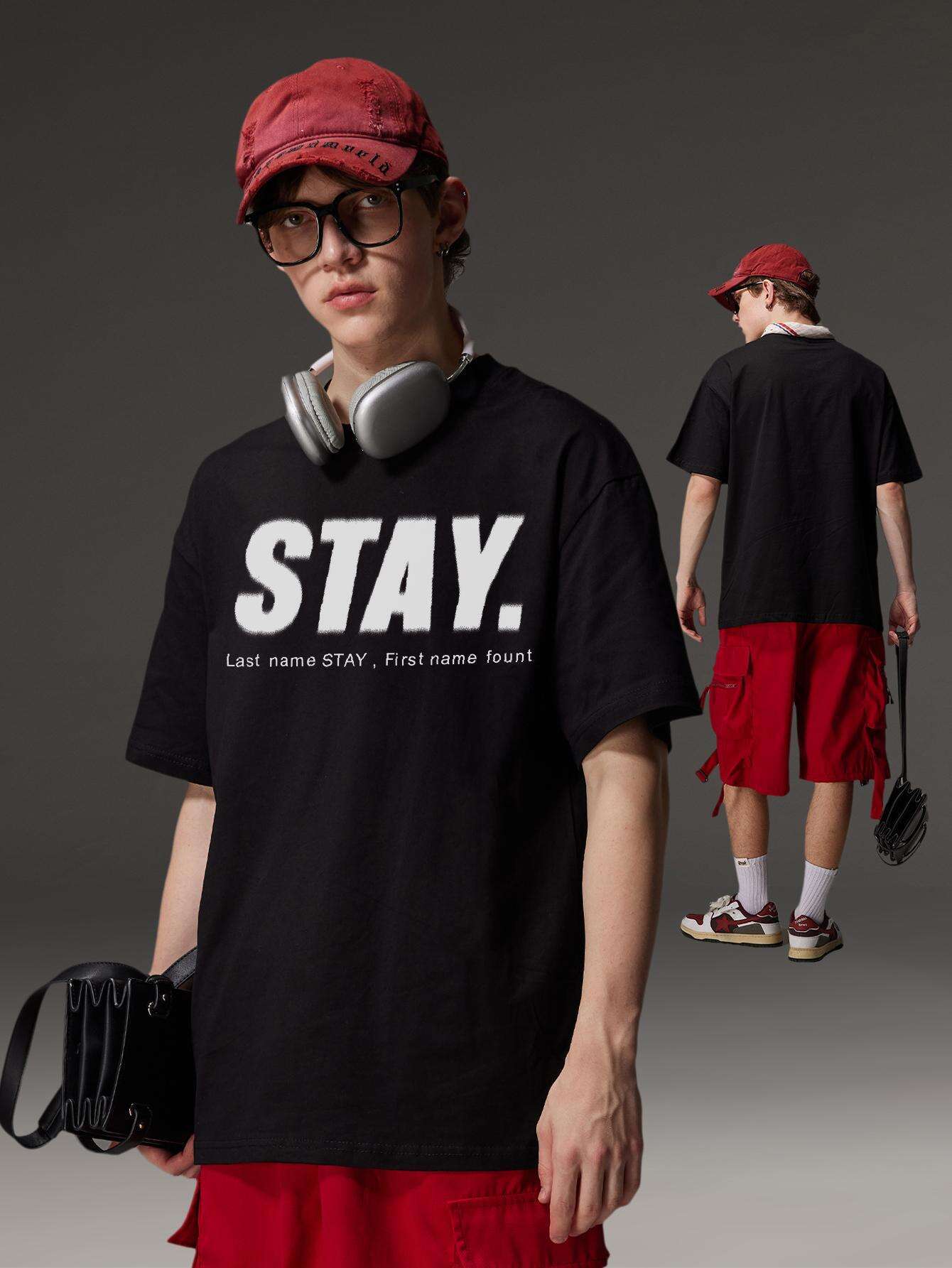 Korean Style Men Tops Kpop Streetwear STAY Print Luxury Cotton Male Tees Oversize Casual Unisex T-shirts Y2k Harajuku