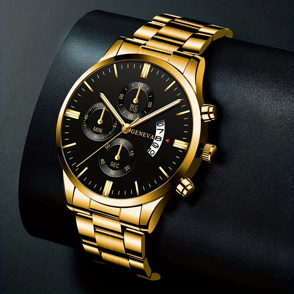 2PCS Fashion Mens Bracelet Watches Set Men Business Stainless Steel Quartz Watch Male Calendar Date Wristwatch