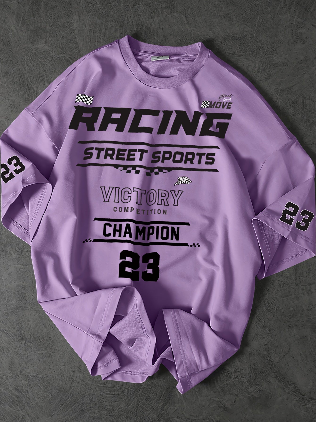 Men's Fashion Printed T-Shirt, Casual Loose Fit, Round Neck, Polyester, Summer, Street Racing Design, Number 23, Knit Fabric, Sporty Style