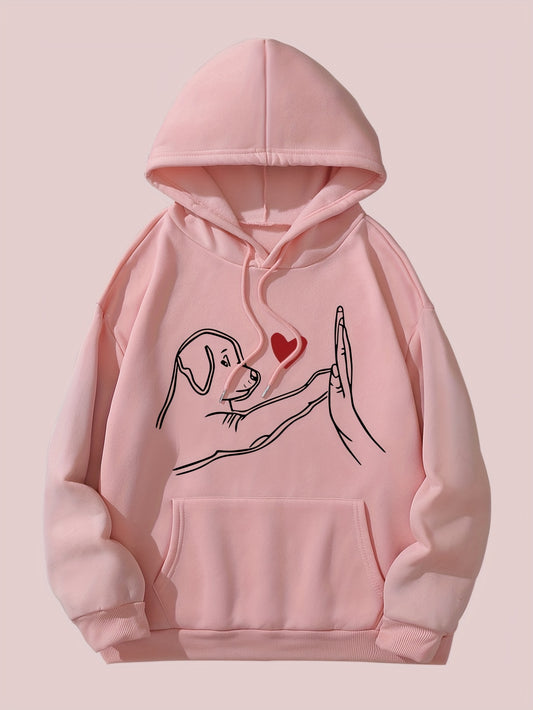 Cozy Dog Love Graphic Hoodie for Women - Casual Pullover with Kangaroo Pocket, Soft Stretch Polyester, Perfect for Fall & Winter, Leisure Style, Autumn/Winter