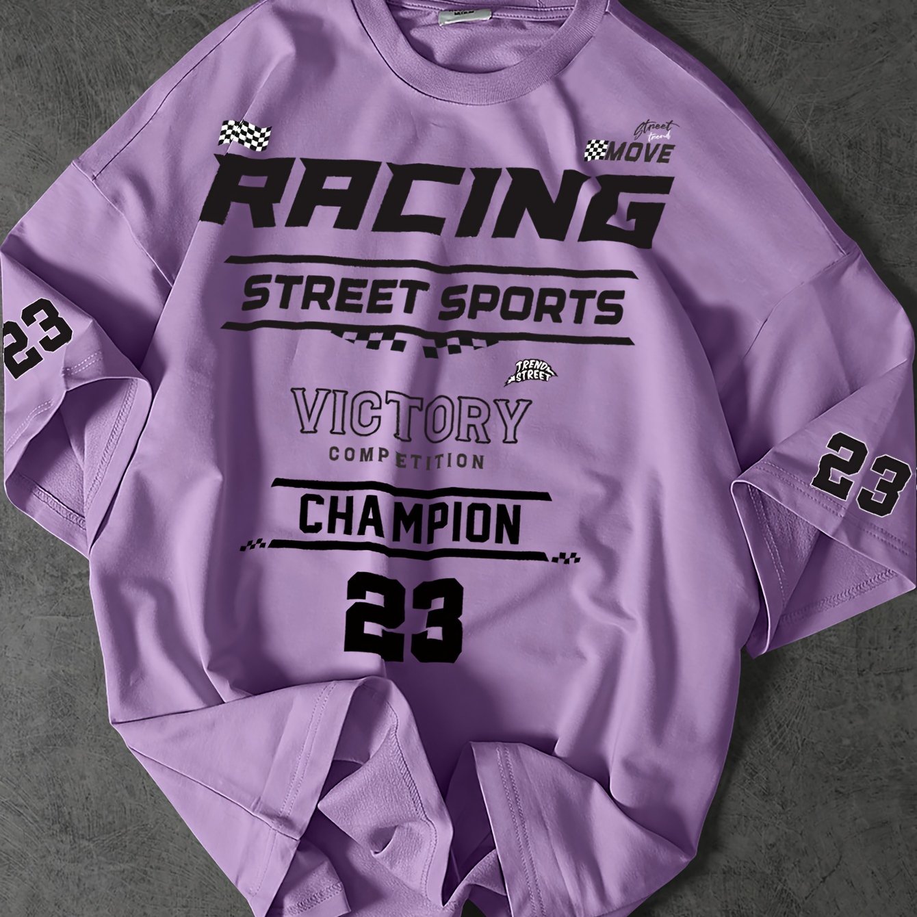 Men's Fashion Printed T-Shirt, Casual Loose Fit, Round Neck, Polyester, Summer, Street Racing Design, Number 23, Knit Fabric, Sporty Style