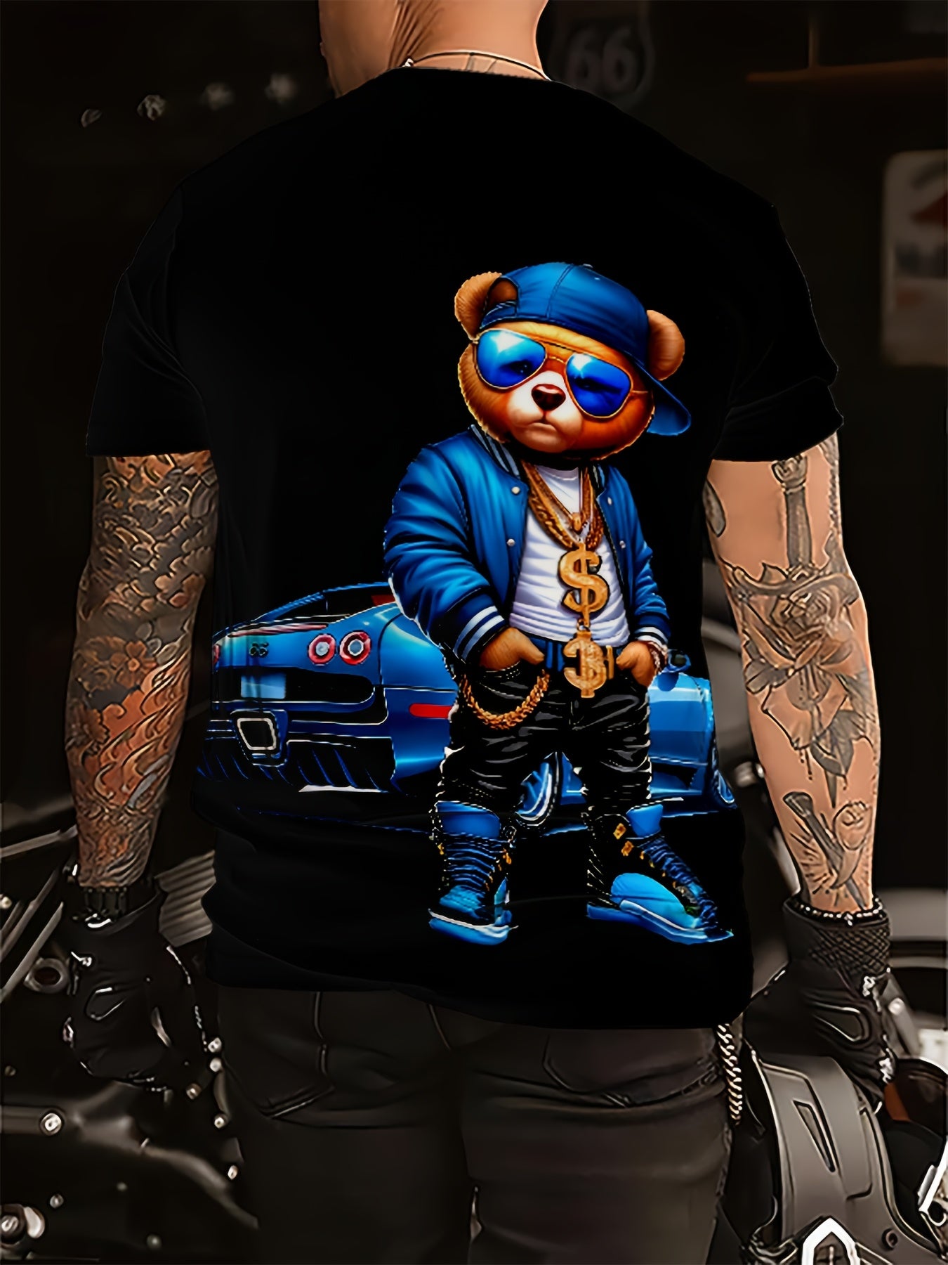 Glasses Bear Men's Fashion Digital Print Short Sleeve T-shirt