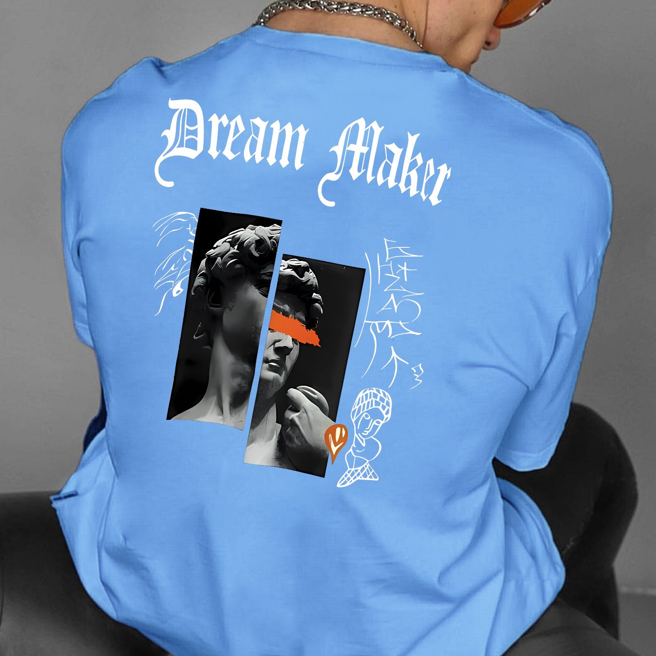 " Dream Maker "Creative Print Casual Novelty T-Shirt For Men, Short Sleeve Summer& Spring Top, Comfort Fit, Stylish Streetwear Crew Neck Tee For Daily Wear