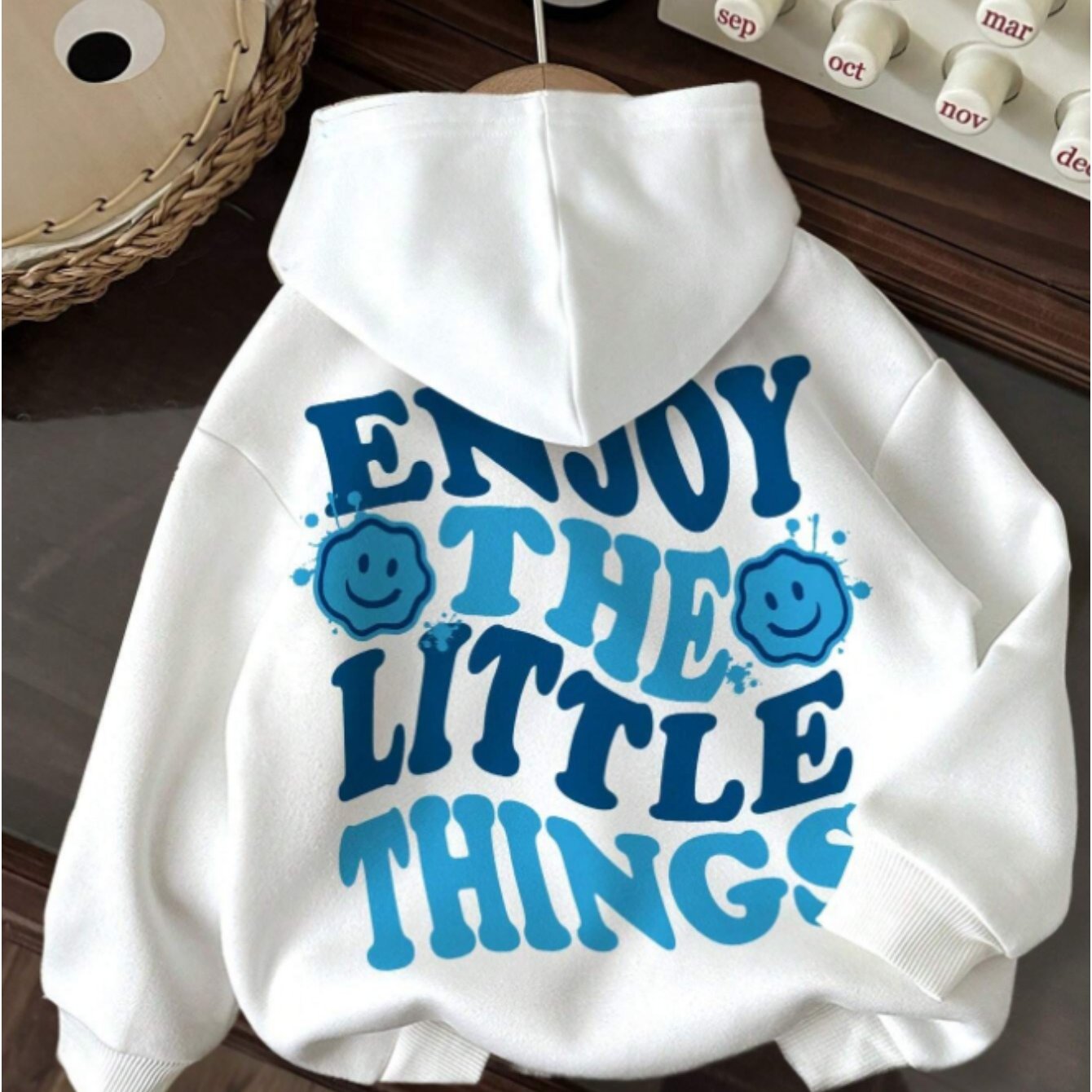1pc Women'S Casual Polyester Hoodie with Drawstring - Cartoon Letter Print Hooded Sweatshirt, Knit Fabric, All-Season Comfort, Hooded Collar - "Enjoy The Little Things" Design
