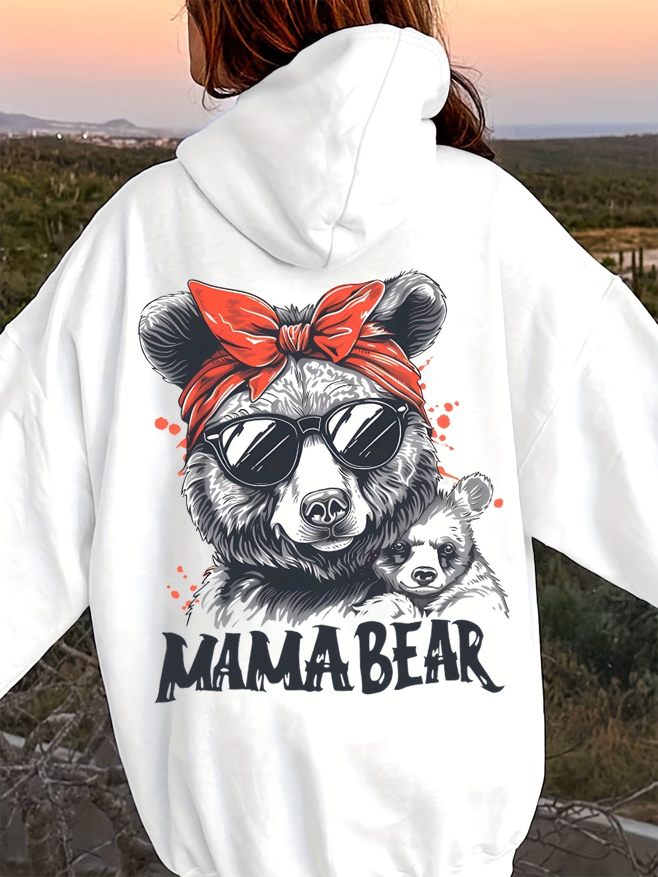 Festive Mama Bear Hoodie: Soft, Stretchy Polyester with Animal Print And Pockets - Perfect for Fall/Winter Beach Days