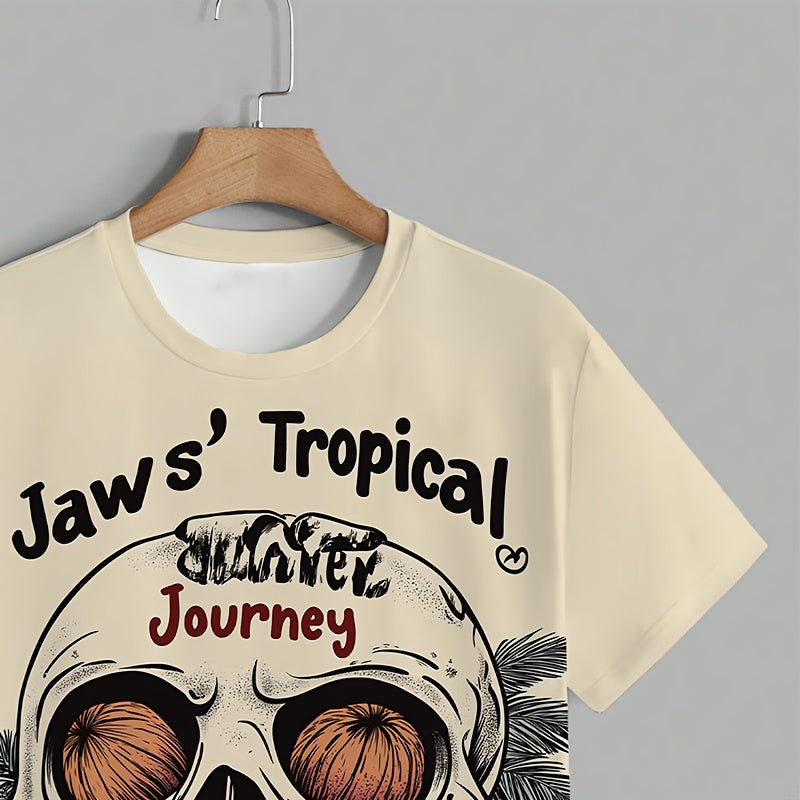 Men's Cool Graphic Print T-Shirt - Casual Crew Neck, Short Sleeve Tee for Everyday & Outdoor Wear, Breathable Polyester