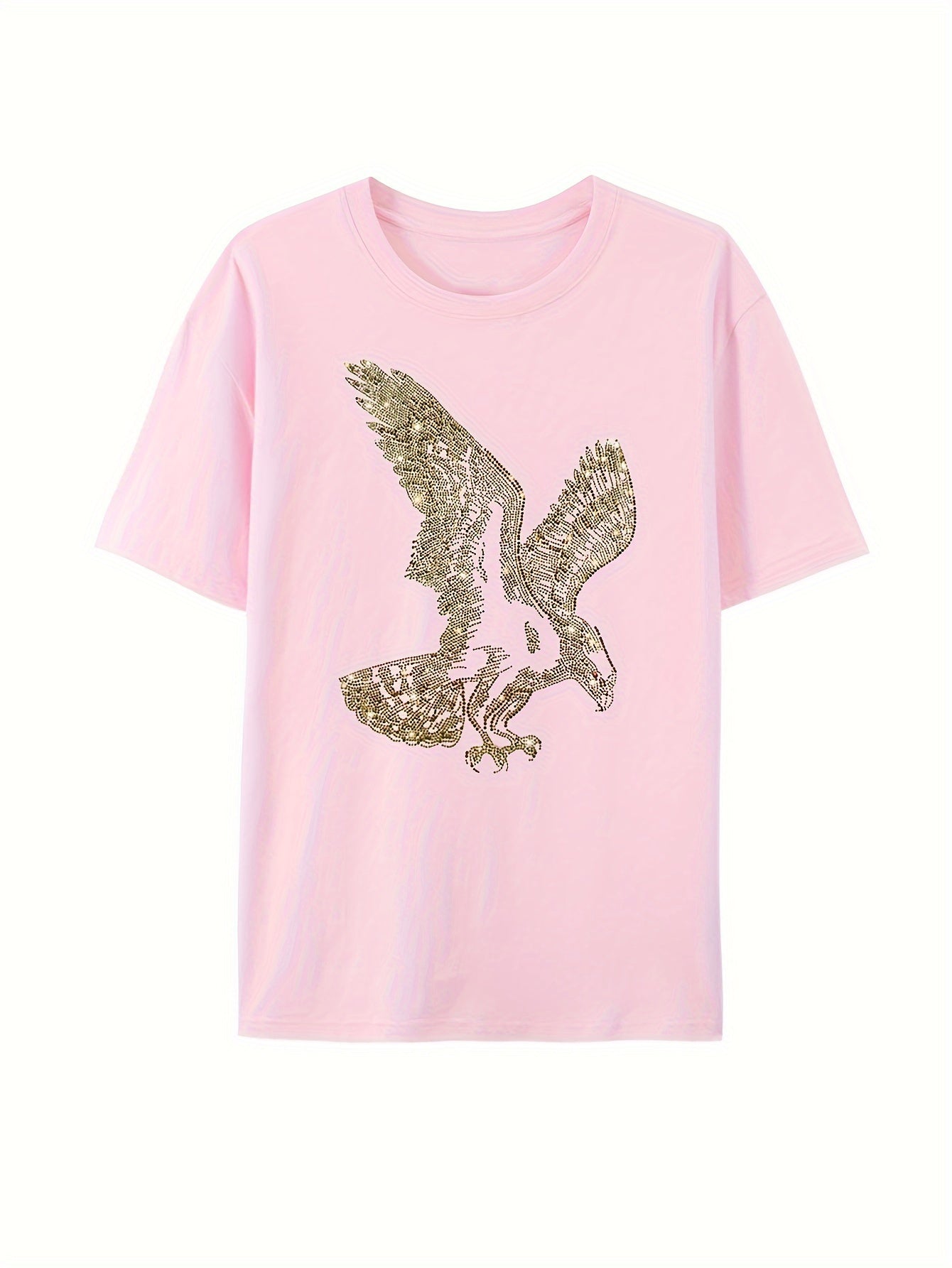 Funny Eagle Graphic T-Shirt with Rhinestone Bling, Comfortable Crewneck Short Sleeve Summer Tee, Cotton - HZCX FASHION