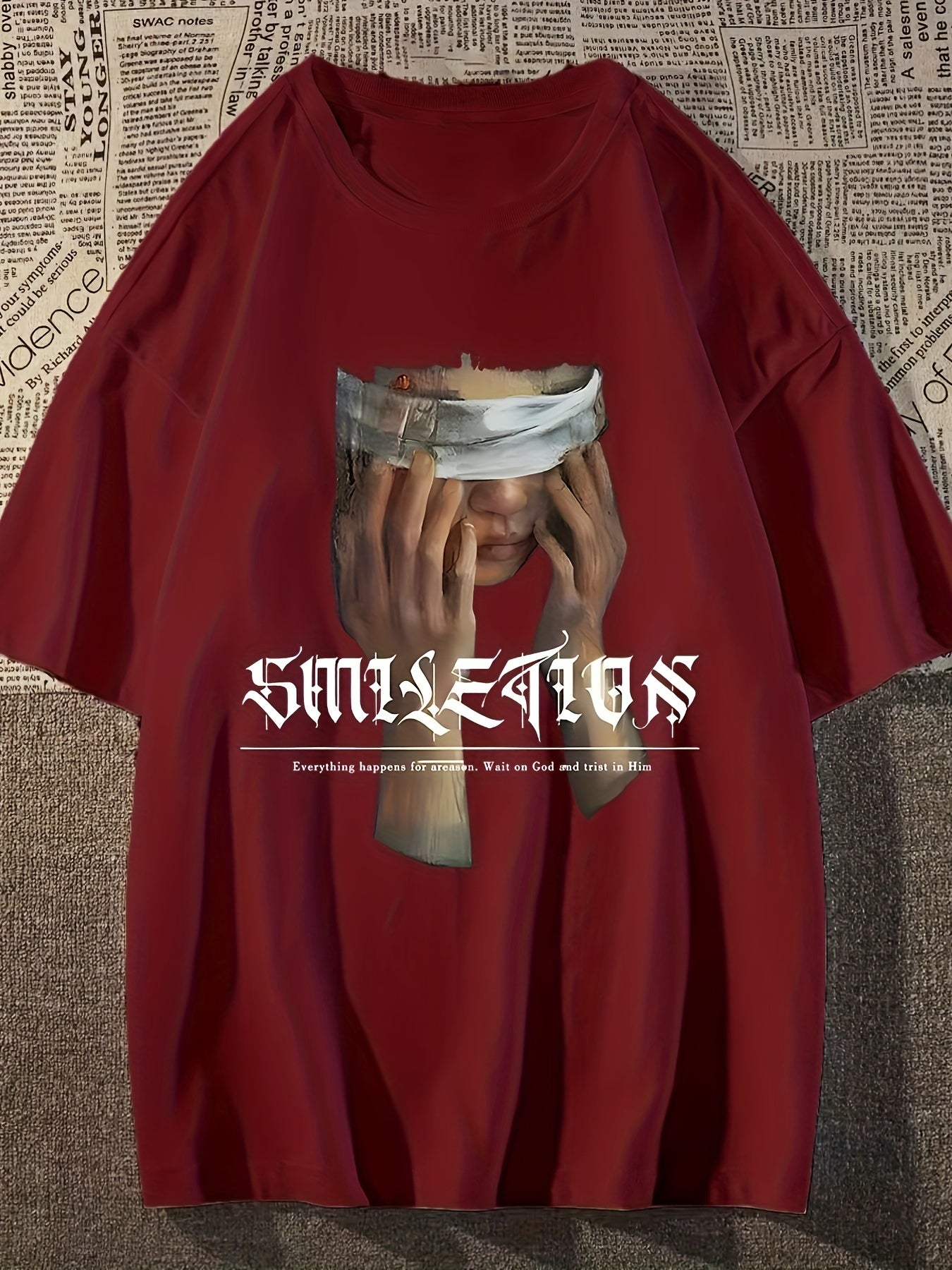 Men's Vintage-Inspired Cotton T-Shirt with Unique Print - Loose Fit, Drop Shoulder Design, Round Neck, Non-Transparent - Perfect for Summer