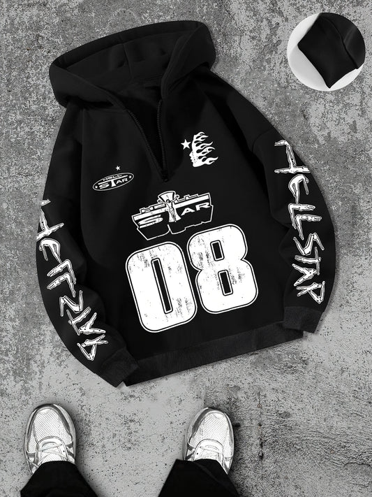 1pc Men'S Casual Polyester Hoodie with Flame Woman Face Print, Long Sleeve Pullover with Alphabet Pattern, Regular Fit Knit Fabric Sweatshirt for Daily Wear