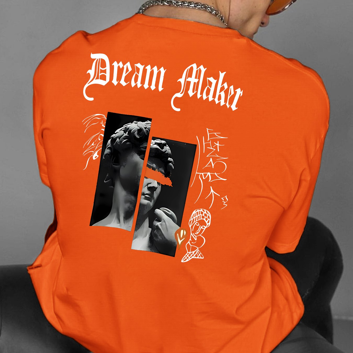 " Dream Maker "Creative Print Casual Novelty T-Shirt For Men, Short Sleeve Summer& Spring Top, Comfort Fit, Stylish Streetwear Crew Neck Tee For Daily Wear