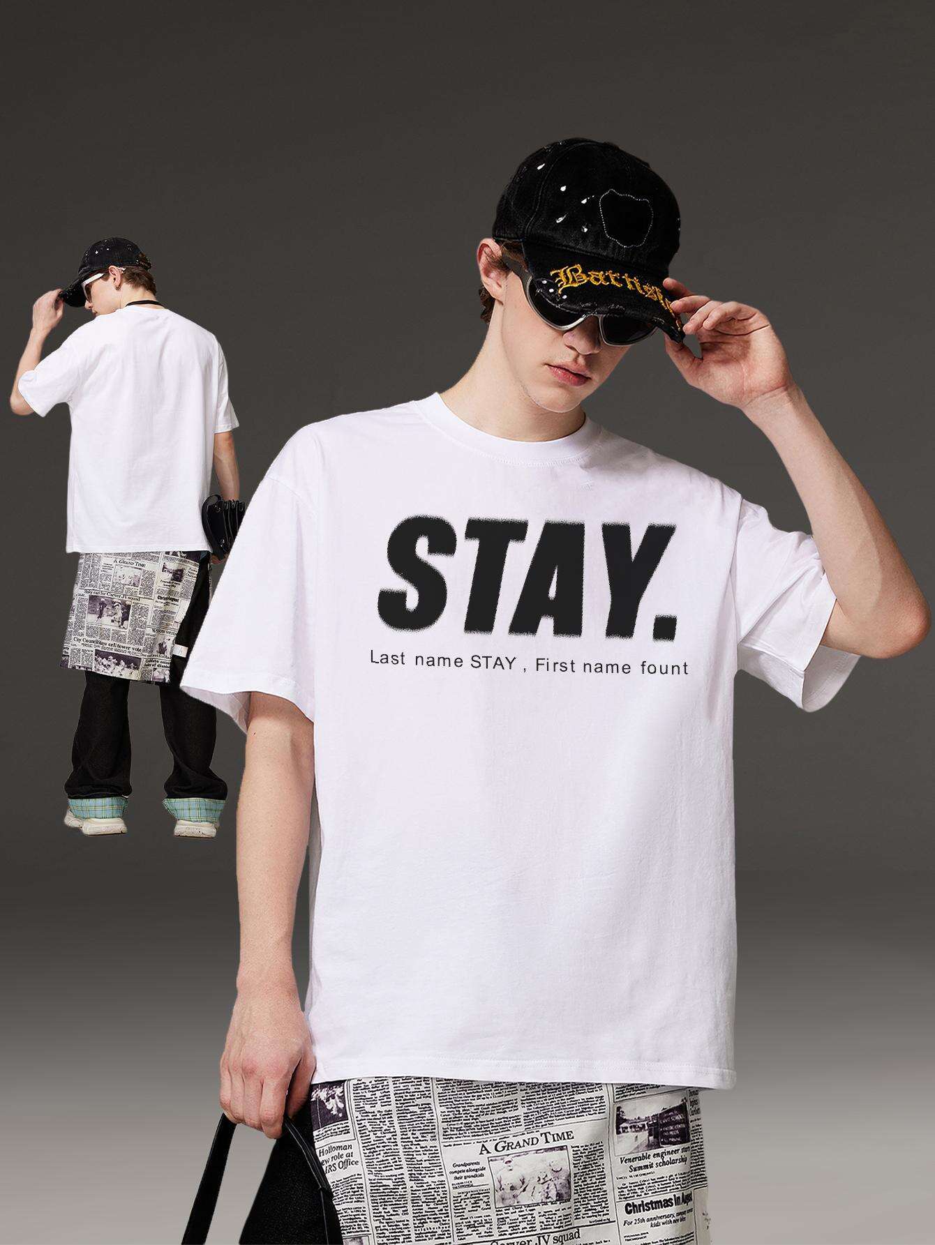 Korean Style Men Tops Kpop Streetwear STAY Print Luxury Cotton Male Tees Oversize Casual Unisex T-shirts Y2k Harajuku