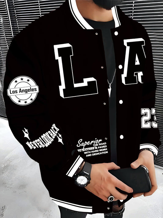 Los Angeles LA Fashion Baseball Jacket for Men - Lightweight, Warm Varsity Coat with Pockets, Machine Washable, Polyester