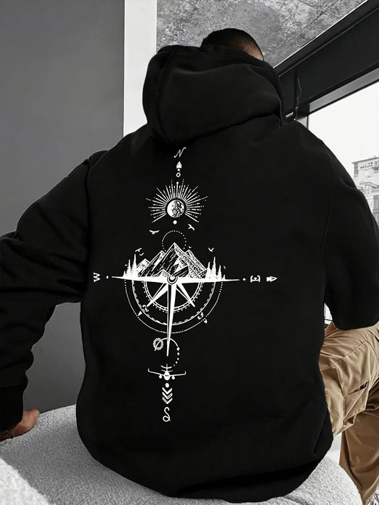 1pc Men'S Autumn Winter Galaxy Print Hooded Sweatshirt, Casual Sports Style French Terry Hoodie with Pocket, Non-Stretch Knit Fabric, Loose Fit