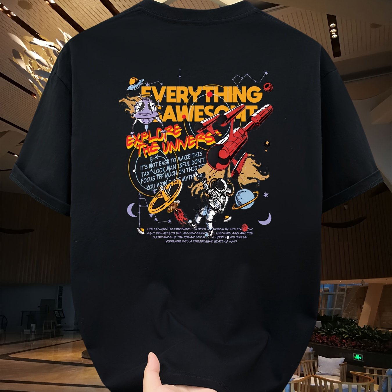 Men's Loose 100% Cotton Astronaut Graphic Print T-shirt, Casual Short Sleeve Crew Neck Tee, Men's Clothing For Summer Outdoor