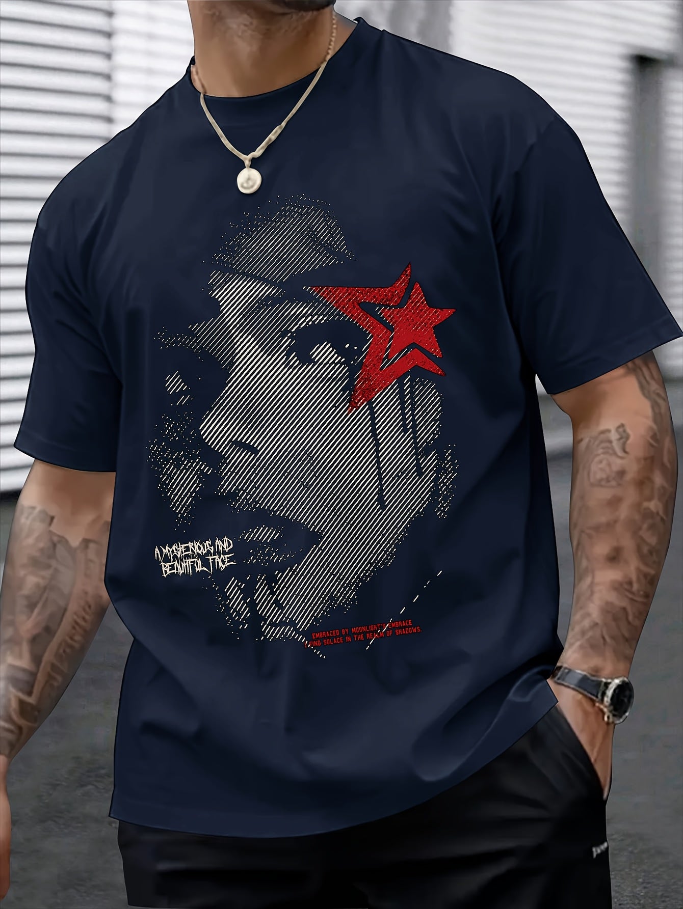 KOURRTER Men's Casual Graphic Tee - Loose Fit, Breathable Polyester Blend, Crew Neck, Short Sleeve Shirt with Unique Portrait Design