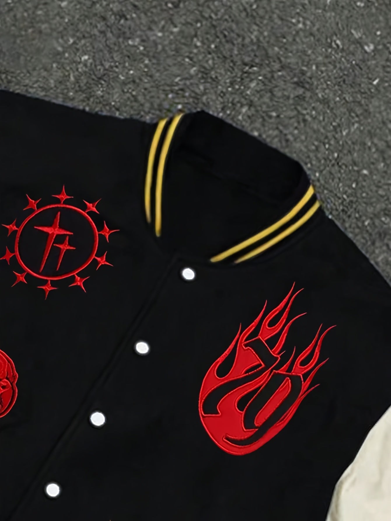 Men's Casual Baseball Jacket with Skull & Flame Design - Lightweight, Polyester, Button-Up Outerwear for Spring/Fall, School & Sports Style, Loose, Outdoor Sports, College Style, Movement Style, Leisure Style, Leisure Outing