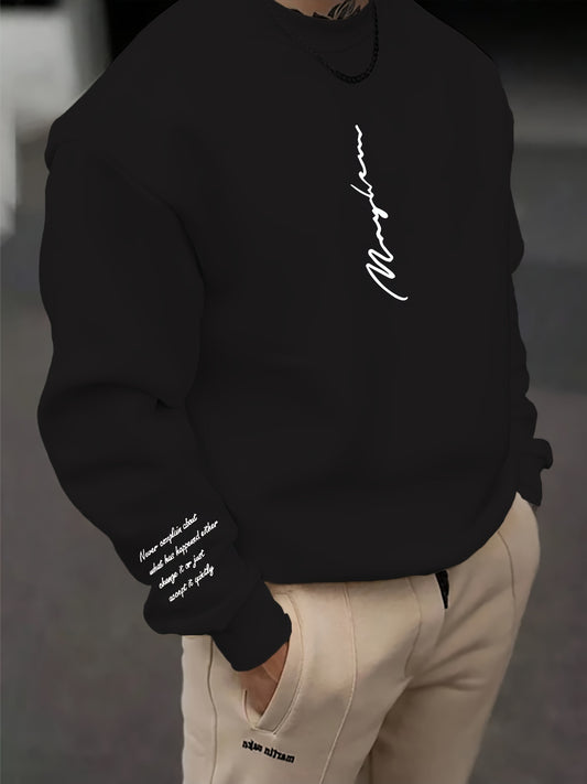 Men'S Casual Crew Neck Hoodie, Polyester 100% Knit Fabric, Slight Stretch, Regular Fit, Fashion Print Design, 250g/m² - Cow