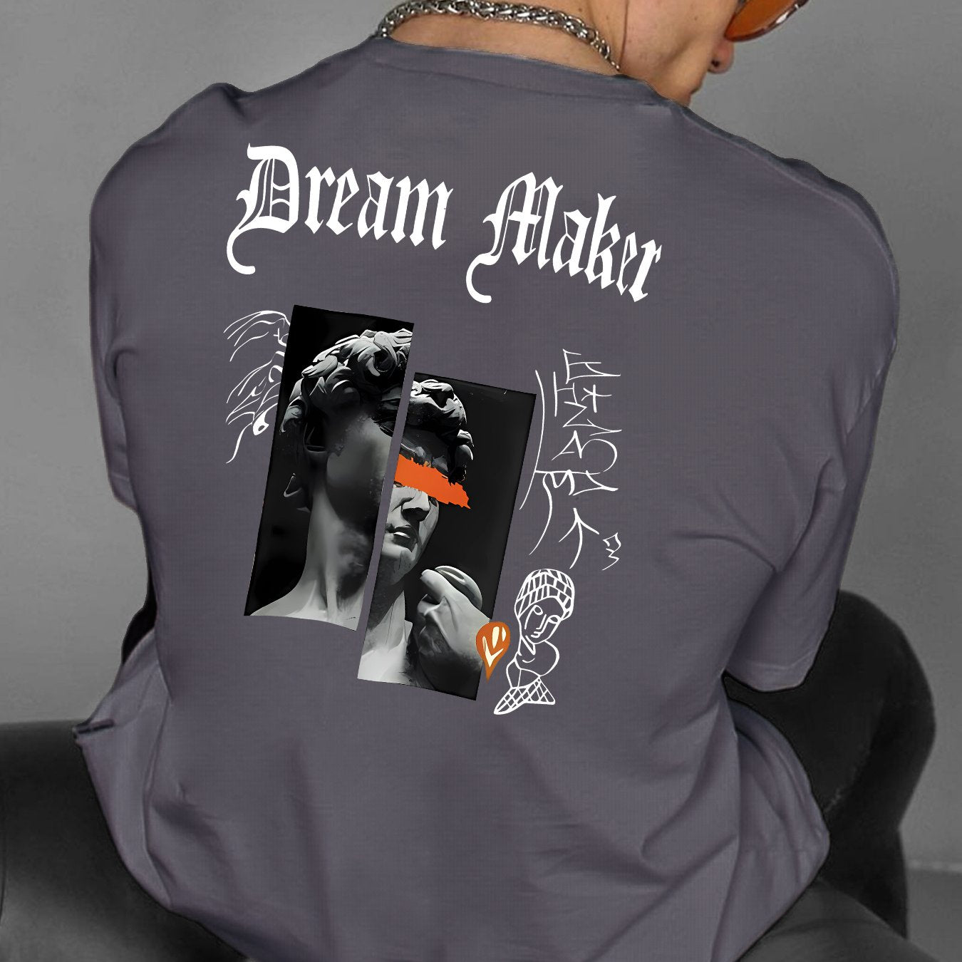 " Dream Maker "Creative Print Casual Novelty T-Shirt For Men, Short Sleeve Summer& Spring Top, Comfort Fit, Stylish Streetwear Crew Neck Tee For Daily Wear
